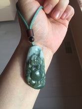 Load image into Gallery viewer, 100% Natural type A dark green black gray (老油青) happy Buddha jadeite pendant PF41
