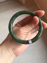 Load image into Gallery viewer, 57.2mm 100% Natural dark green(碧玉)  round cut nephrite Jade bangle HF88
