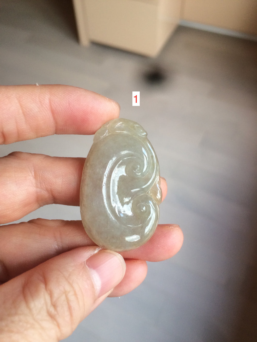 100% Natural type A dark green/light green/gray jadeite Jade RuYi(如意) pendant BF75