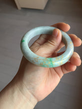Load image into Gallery viewer, 53.7mm certified 100% Natural type A sunny green dark green purple carved branches and flowers and golden-painted Jadeite Jade bangle PH195

