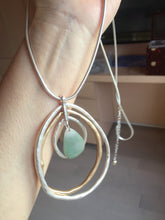 Load image into Gallery viewer, 100% natural Type A light green blue Jadeite water dorp pendant with Layered Gold &amp; Silver Rings Necklace PE29
