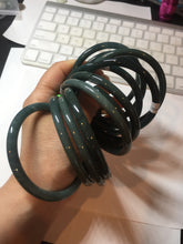 Load image into Gallery viewer, 51-61mm Certified type A 100% Natural dark green/blue/gray slim round cut Guatemala Jadeite bangle no crack group GL52
