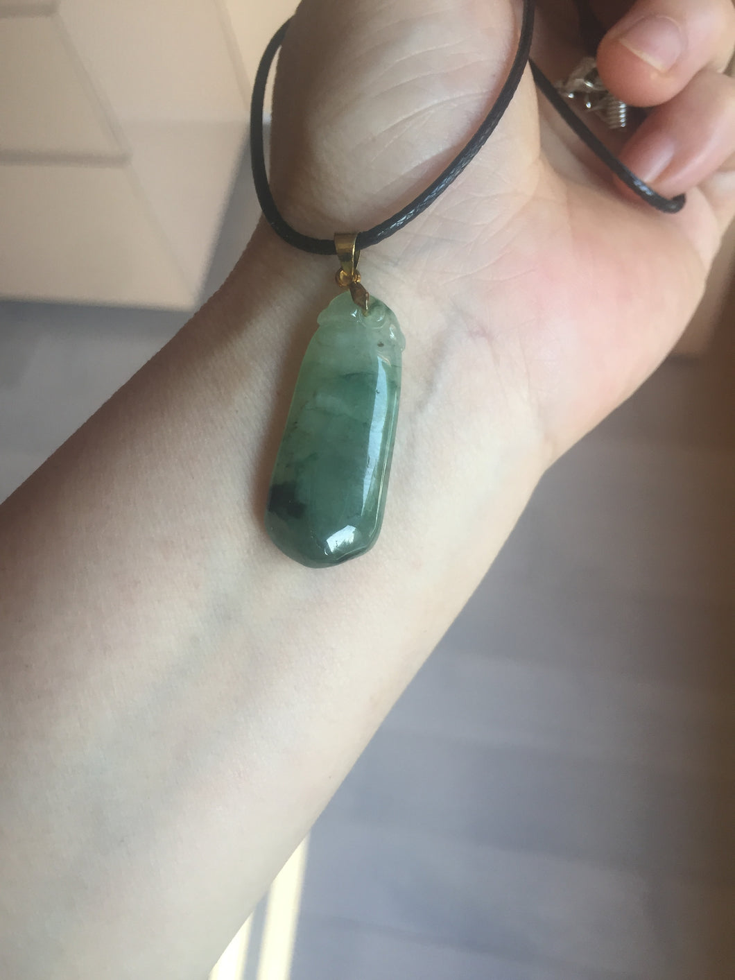 100% Natural type A icy watery dark green/black Jadeite Jade blessed melon pendant PC124-2