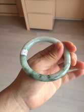 Load image into Gallery viewer, 55.3mm certified 100% natural Type A light green purple with green floating flowers round cut jadeite jade bangle BS110-2523

