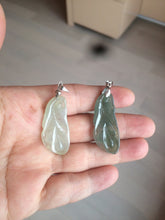Load image into Gallery viewer, 100% natural icy watery white/dark green Magnolia flower jadeite jade pendant AF86
