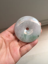 Load image into Gallery viewer, 56.6mm 100% Natural sunny green/purple/gray jadeite Jade big Safety Guardian Button(donut) Pendant/worry stone F143
