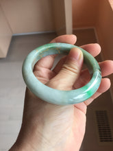 Load image into Gallery viewer, 55mm 100% Natural type A sunny green gray black carved flowers and golden-painted Jadeite Jade bangle PB284
