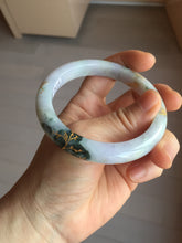 Load image into Gallery viewer, 58mm certified 100% Natural type A sunny green dark green purple carved branches and flowers and golden-painted Jadeite Jade bangle PH185-5926
