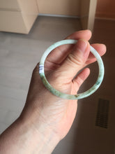 Load image into Gallery viewer, 56.5mm certified Type A 100% Natural sunny green white brown with green floating flowers slim round cut Jadeite Jade bangle PH207-6197
