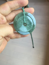 Load image into Gallery viewer, 48mm Type A 100% Natural icy dark green/gray Jadeite Jade safety Guardian donut Pendant PB195-2
