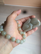 Load image into Gallery viewer, 100% Natural light green/gray/black 3D bunny Quartzite Shetaicui Jade worry stone/desk decor with chain XY94
