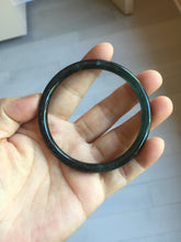 Load image into Gallery viewer, 58mm Type A 100% Natural half balck hakf ice watery dark green/blue/gray with flying snow Guatemala slim round cut Jadeite bangle PJ73-0684
