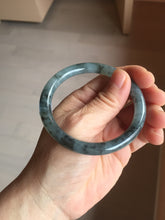Load image into Gallery viewer, 55.4mm Certified Type A 100% Natural icy watery dark green/gray round cut Jadeite bangle AA133-6936
