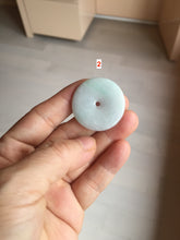 Load image into Gallery viewer, 25-33mm Type A 100% Natural light green white Jadeite Jade Safety Guardian Button donuts Pendant group PC107
