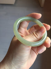 Load image into Gallery viewer, 52.5mm Certified 100% Natural icy waery light green/yellow/gray round cut nephrite jade bangle HN35-3599
