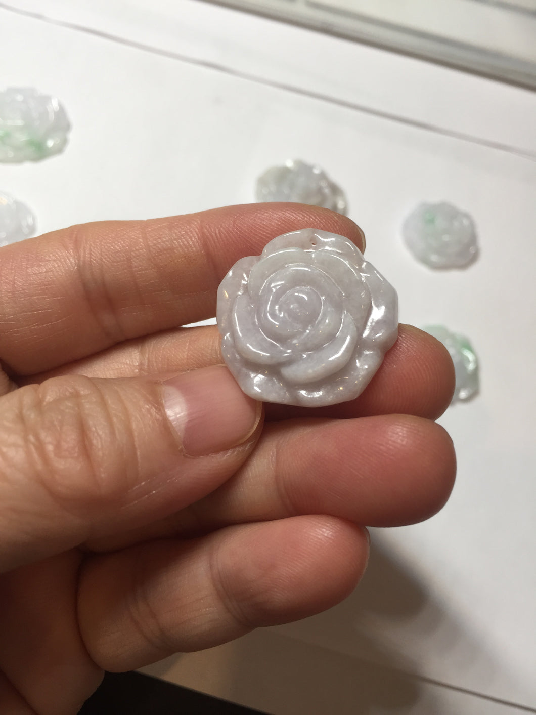 Type A 100% Natural light sunny green/white/purple(白底青) jadeite Jade rose flower Pendant BF150