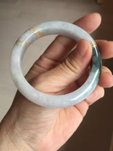 Load image into Gallery viewer, 53.6mm 100% Natural type A dark green purple white carved flowers and golden-painted Jadeite Jade bangle PD92-0263
