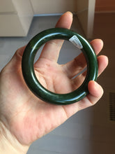 Load image into Gallery viewer, 57.4mm certified 100% Natural dark green/black(碧玉) chubby round cut nephrite bangle HN188-0123
