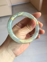 Load image into Gallery viewer, 56.5mm 100% Natural type A light green white carved and golden-painted chubby round cut Jadeite Jade bangle PA170-2942
