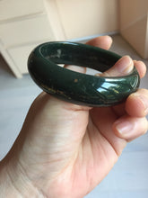 Load image into Gallery viewer, 58mm 100% Natural Dark Green/Black Meteorite Star Trail (星轨) Night Sky Galaxy Nephrite Bangle HN182-5903
