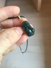 Load image into Gallery viewer, 100% Natural Type A Blue Green Gray Black 3D Pixiu (貔貅) Feng Shui Wealth Attractor Guatemala Jadeite Pendant Group Necklace PH222
