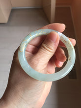 Load image into Gallery viewer, 52.2mm 100% Natural type A icy watery light green carved and golden-painted round cut slim Jadeite Jade bangle BH129
