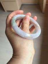 Load image into Gallery viewer, 58.5mm Certified 100% Natural type A icy watery green/light purple carved and golden-painted Jadeite Jade bangle PC72-(0855)
