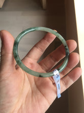 Load image into Gallery viewer, 56mm Certified Type A 100% Natural green/black/gray with dark green floating flowers slim round cut Jadeite bangle PD76-5745
