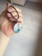 Load image into Gallery viewer, 28mm Type A 100% Natural white purple with green floating flowers Jadeite Jade Safety Guardian Button donuts couple pendant PB188
