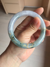 Load image into Gallery viewer, 55.8mm 100% Natural type A dark green purple carved and golden-painted chubby round cut Jadeite Jade bangle PA113-0385
