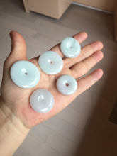 Load image into Gallery viewer, 25-33mm Type A 100% Natural light green white Jadeite Jade Safety Guardian Button donuts Pendant group PC107

