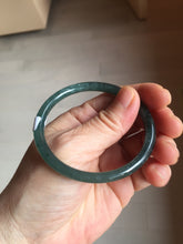 Load image into Gallery viewer, 54.5mm Certified Type A 100% Natural dark green/blue/gray Guatemala slim round cut Jadeite bangle PD180-2494
