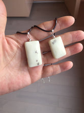 Load image into Gallery viewer, 100% natural light yellow/brown soap shape square nephrite jade safe and sound pendant group HT37
