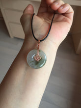 Load image into Gallery viewer, 23.8mm Type A 100% Natural icy watery dark green/clear Seaweed Forest Jadeite Safety Guardian Button donuts pendant PF44
