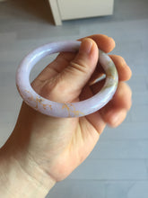 Load image into Gallery viewer, 54.5m Type A 100% Natural light purple brown white carved branches and flowers and golden-painted round cut jadeite jade bangle BH128
