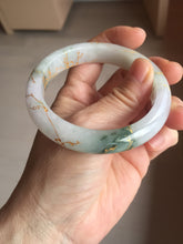 Load image into Gallery viewer, 卖了 56mm 100% Natural type A green white purple carved Plum Blossom golden-painted Jadeite Jade bangle PF16-2327
