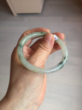 Load image into Gallery viewer, 52mm certified type A 100% Natural green/white with floating flowers slim oval jadeite jade bangle BP26-2670
