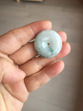 Load image into Gallery viewer, 25-28mm Type A 100% Natural light green white with floating flower Jadeite Jade Safety Guardian Button donuts Pendant group BS67
