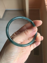 Load image into Gallery viewer, 56.5mm Certified Type A 100% Natural icy watery dark green/gray/black Guatemala skinny round cut Jadeite bangle PJ85-0601

