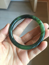 Load image into Gallery viewer, 56.5mm Certified 100% Natural Dark Green/Black Green Ink Painting (绿水墨) Round Cut Nephrite (Wulanhai 乌兰海碧玉) Bangle HN168-7315
