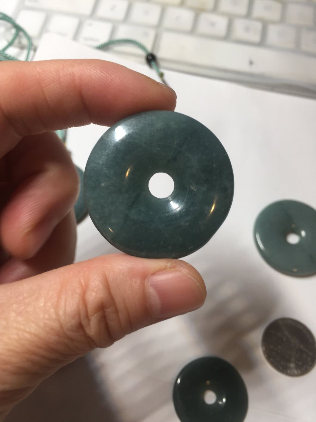 27-33mm Type A 100% Natural dark green blue Guatemala Jadeite Safety Guardian Button donuts pendant BP179