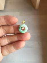 Load image into Gallery viewer, 12–14.5mm Certified Type A 100% Natural Sunny Green Dark Green White Jadeite Jade Concentric Ring Safety Guardian Donut Mom &amp; Daughter Pendant 子母扣 PC224
