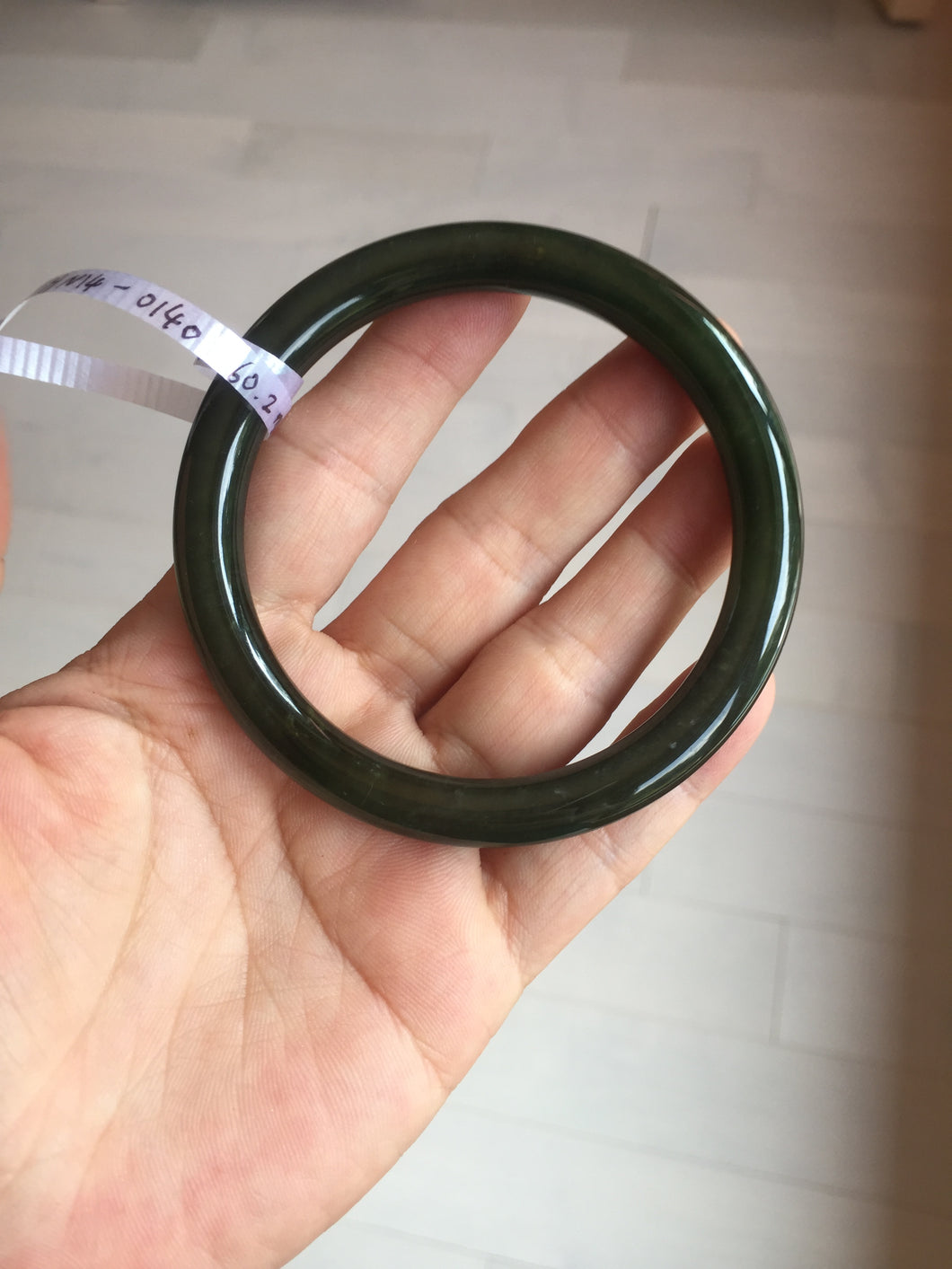 60.2mm certified 100% Natural dark green/black round cut nephrite Jade(碧玉)  bangle HN14-0140