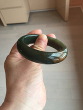 Load image into Gallery viewer, 52.3mm 100% Natural dark green yellow nephrite Jade bangle(河磨玉) HE103
