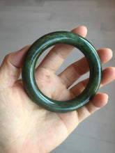 Load image into Gallery viewer, 55mm 100% Natural dark green(碧玉) black round cut nephrite Jade bangle HE104-0127
