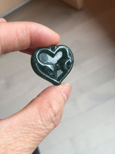 Load image into Gallery viewer, 100% Natural type A dark green/blue/black heart pinky promise(执子之手，与子偕老) Guatemala jadeite Jade pendant AX143
