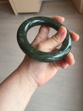 Load image into Gallery viewer, 59.5mm certified 100% Natural dark green/gray (nebula dust) chubby round cut nephrite Jade bangle HE101-0201
