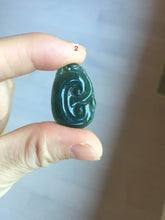Load image into Gallery viewer, 100% Natural type A icy watery dark green gray black Guatemala jadeite RuYi(如意) pendant BP185
