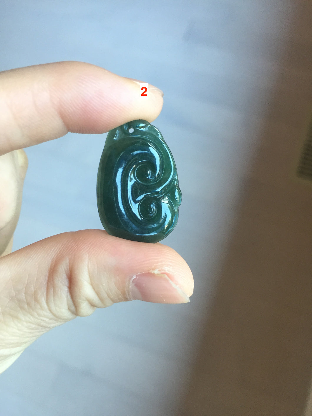 100% Natural type A icy watery dark green gray black Guatemala jadeite RuYi(如意) pendant BP185