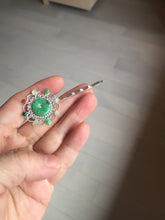 Load image into Gallery viewer, 100% natural Type A sunny green red white Jadeite Bead flower hair clip PD167

